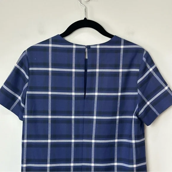 Banana Republic Plaid Shift Dress Blue White Short Sleeve Office Career Work - Picture 5 of 7